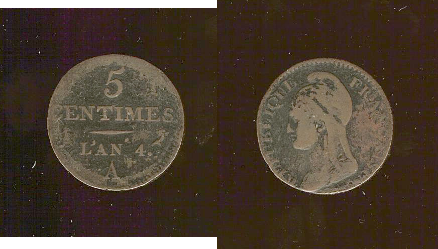 5 centimes Dupré, petit module 1796 TB+